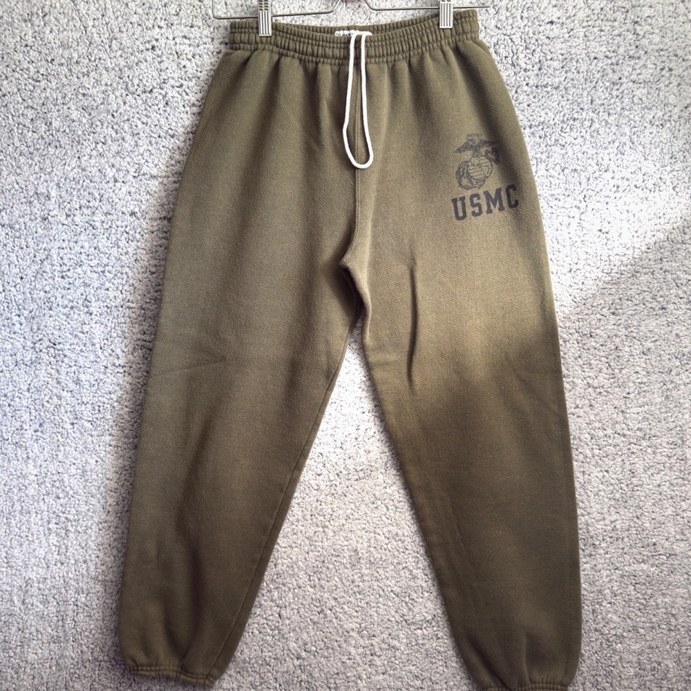 USMC Marine Corps Soffe Sweatpants Mens S Olive Green Fleece Joggers Made in USA